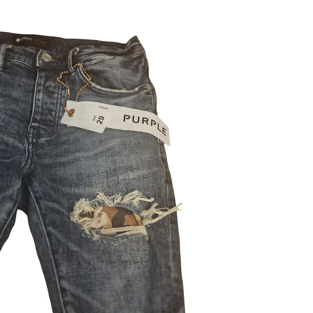 Purple Brand P001 Slim Fit Distressed Paint Splatter Camo Patch Jeans Mens 29